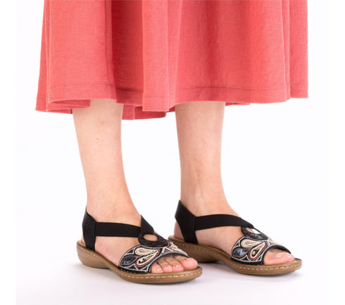 Sandale casual, dama, RIEKER, ANTISTRESS, 608B4-00 negru, piele ecologica